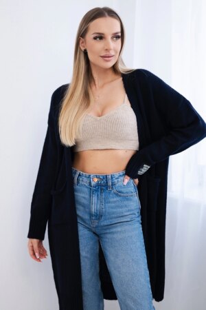 Kesi Włoski Cardigan with pockets and sleeve patch navy blue