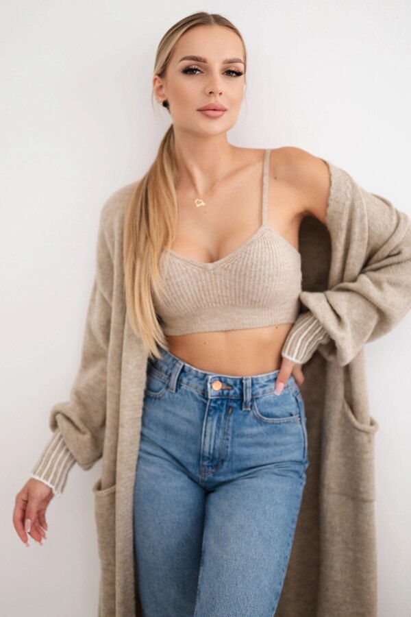 Kesi Włoski Cardigan with pockets dark beige