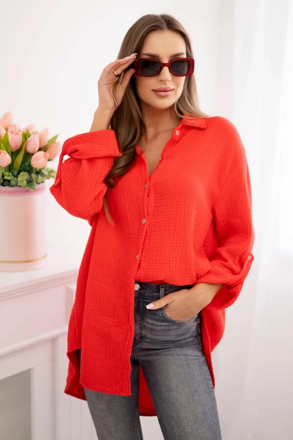 Kesi Włoski Cotton muslin shirt Plus Size red