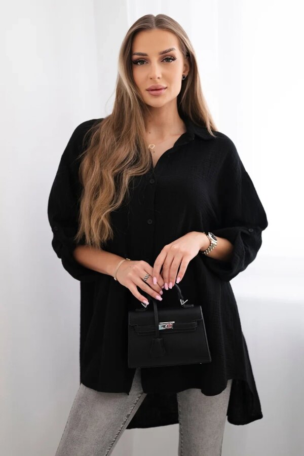 Kesi Włoski Cotton muslin shirt black