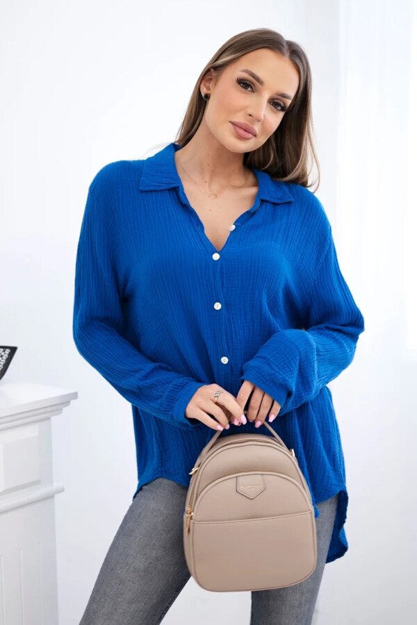 Kesi Włoski Cotton muslin shirt cornflower blue