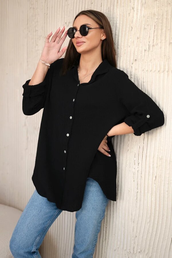 Kesi Włoski Cotton muslin shirt oversize black