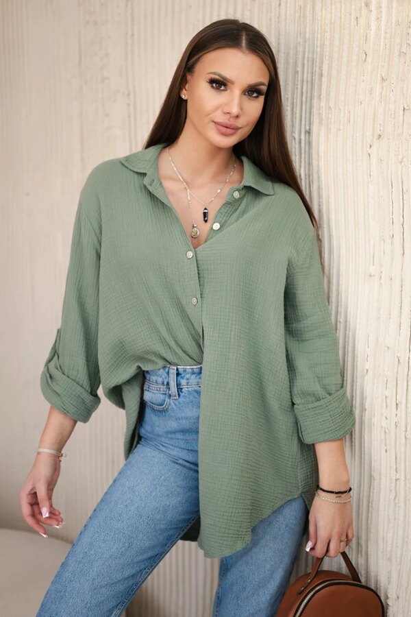 Kesi Włoski Cotton muslin shirt oversize khaki