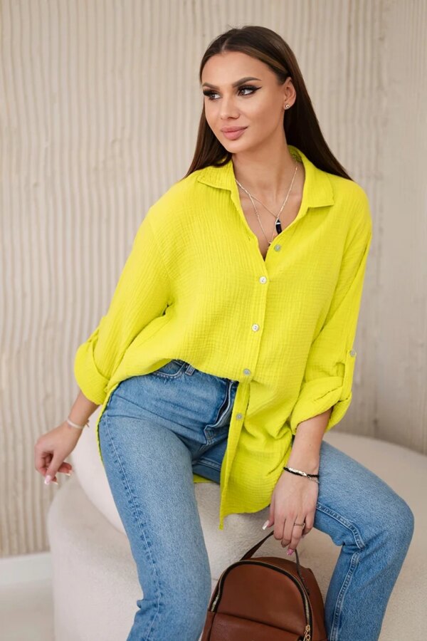 Kesi Włoski Cotton muslin shirt oversize kiwi