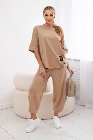 Kesi Włoski Cotton set blouse + trousers Camel