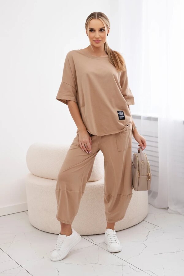 Kesi Włoski Cotton set blouse + trousers Camel