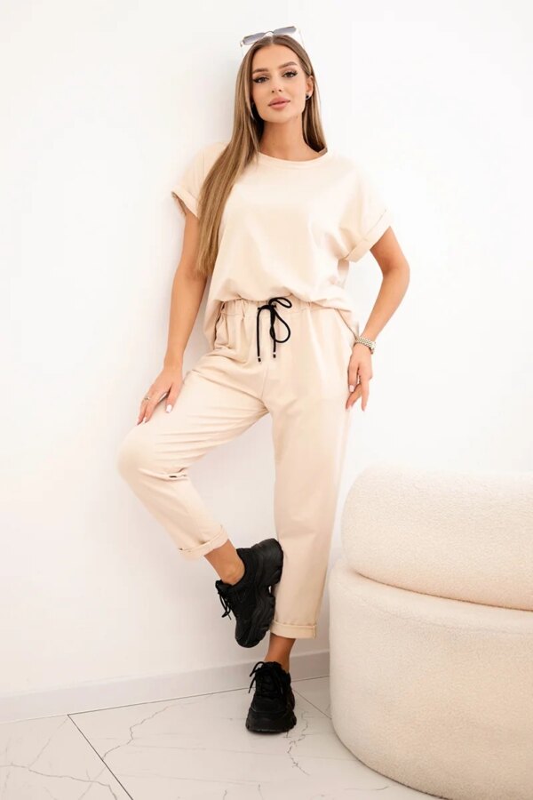 Kesi Włoski Cotton set blouse + trousers beige