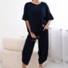 Kesi Włoski Cotton set blouse + trousers navy blue