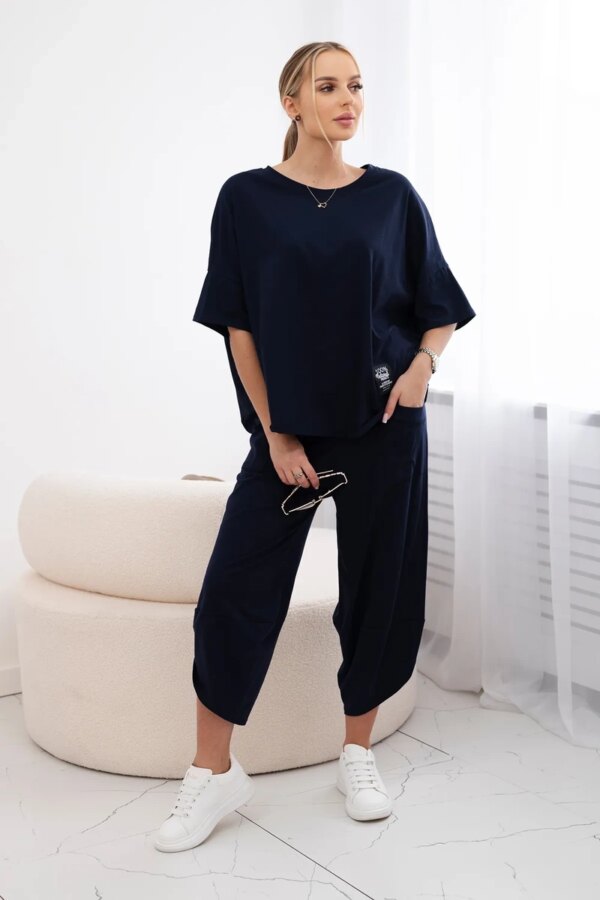 Kesi Włoski Cotton set blouse + trousers navy blue