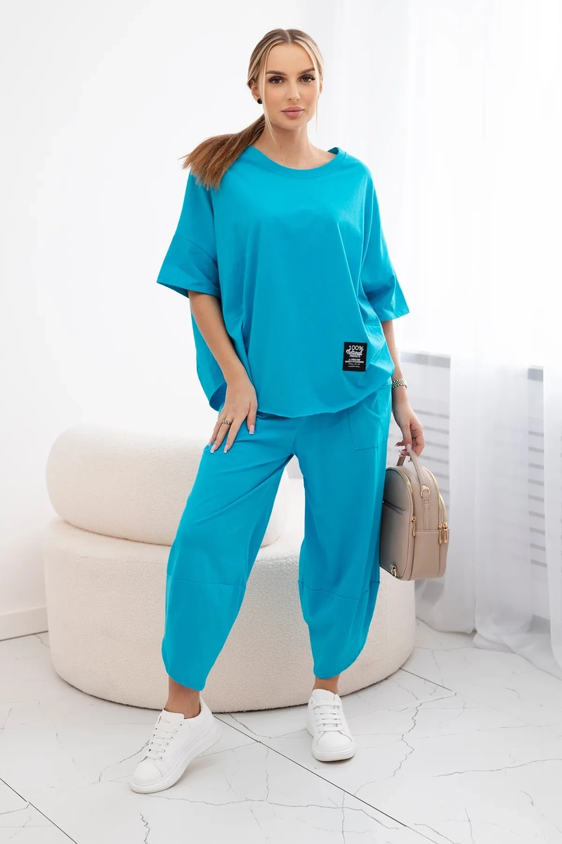 Kesi Włoski Cotton set blouse + trousers turquoise