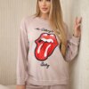 Kesi Włoski Cotton set wiped with print sweatshirt + pants powder pink