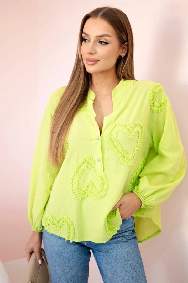 Kesi Włoski Cotton shirt blouse with hearts Pistachio