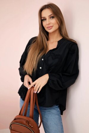 Kesi Włoski Cotton shirt blouse with hearts black