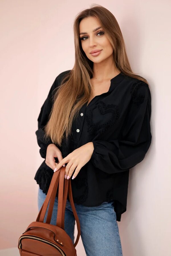 Kesi Włoski Cotton shirt blouse with hearts black