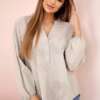 Kesi Włoski Cotton shirt blouse with hearts dark beige