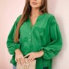 Kesi Włoski Cotton shirt blouse with hearts green