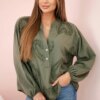 Kesi Włoski Cotton shirt blouse with hearts khaki