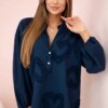Kesi Włoski Cotton shirt blouse with hearts navy blue