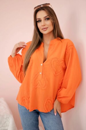 Kesi Włoski Cotton shirt blouse with hearts orange