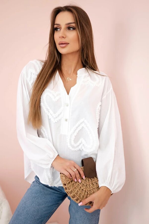 Kesi Włoski Cotton shirt blouse with hearts white