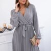 Kesi Włoski Dress tied with a pleated hem grey
