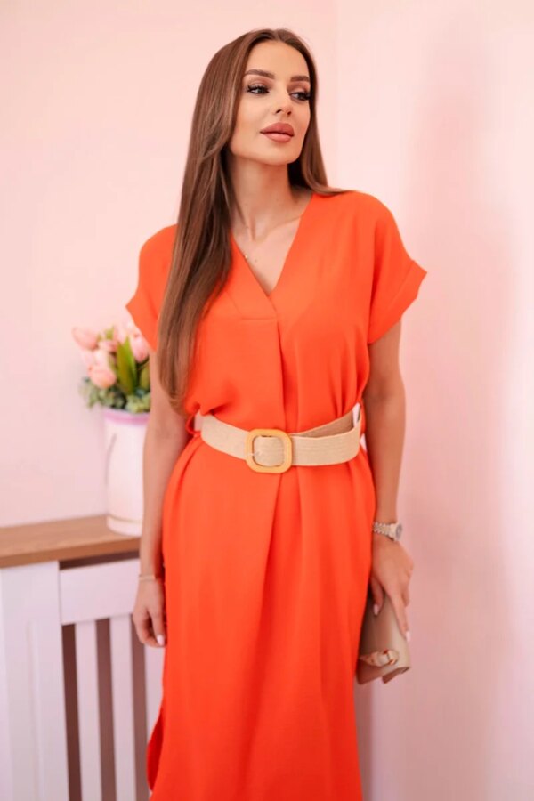 Kesi Włoski Dress with a decorative belt dark mint