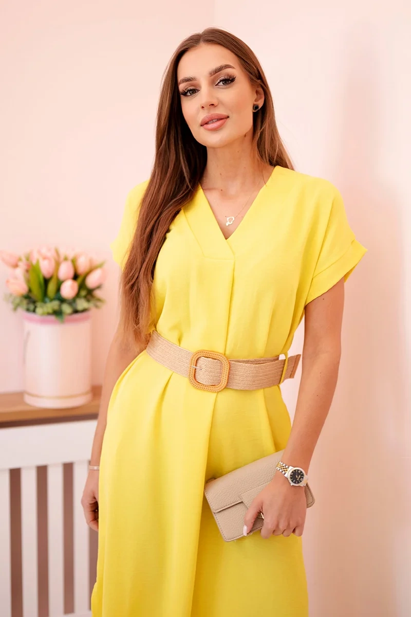 Kesi Włoski Dress with a decorative belt yellow