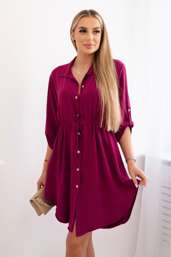 Kesi Włoski Dress with button closure and tie at the waist burgundy