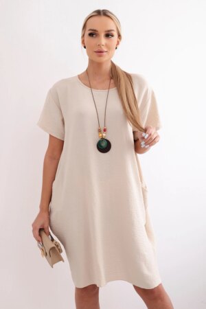 Kesi Włoski Dress with pockets and pendant dark beige