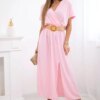 Kesi Włoski Long dress with a decorative belt candy pink