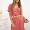 Kesi Włoski Long dress with a decorative belt coral