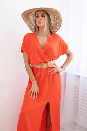 Kesi Włoski Long dress with a decorative belt dark pink