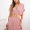Kesi Włoski Long dress with a decorative belt  dark powder pink