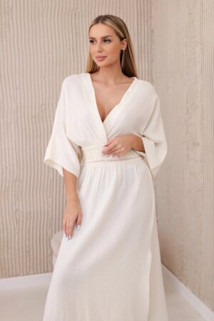 Kesi Włoski Muslin dress with embroidery at the waist light beige