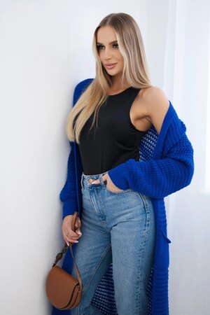 Kesi Włoski Openwork cardigan with pockets cornflower blue