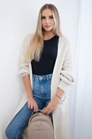 Kesi Włoski Openwork cardigan with pockets dark beige