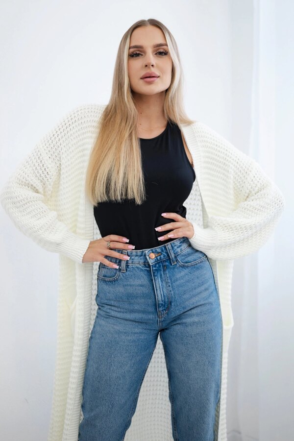 Kesi Włoski Openwork cardigan with pockets ecru