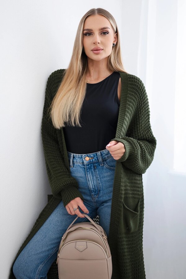 Kesi Włoski Openwork cardigan with pockets khaki khaki