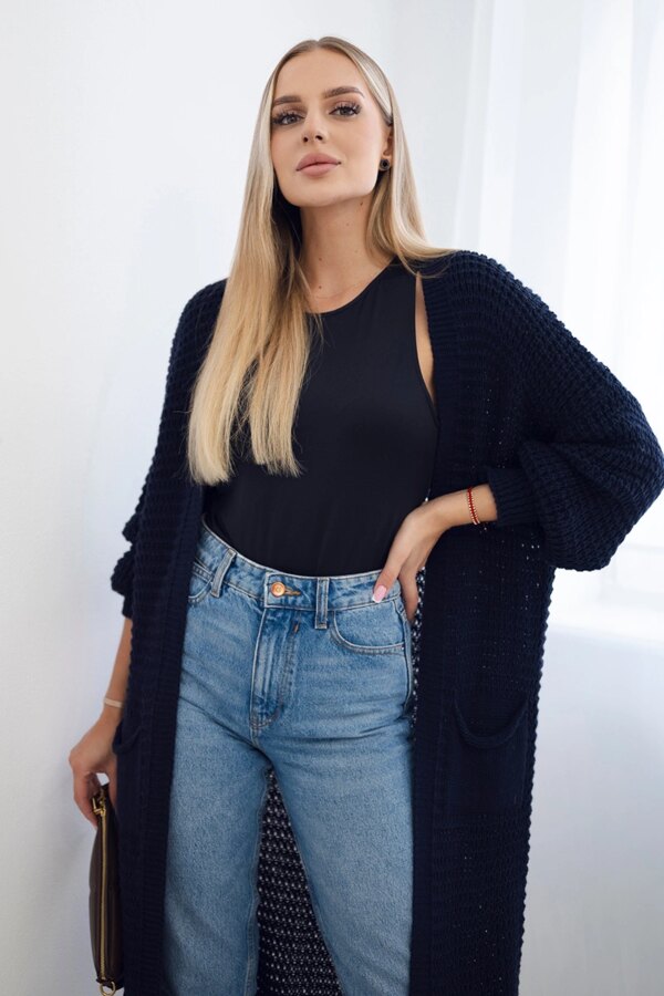 Kesi Włoski Openwork cardigan with pockets navy blue