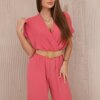 Kesi Włoski Overalls with a decorative belt at the waist coral