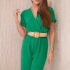 Kesi Włoski Overalls with a decorative belt at the waist dark green