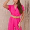 Kesi Włoski Overalls with a decorative belt at the waist pink