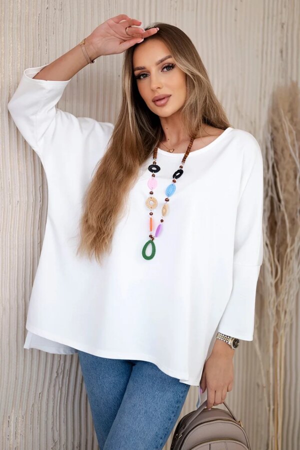 Kesi Włoski Oversize blouse with necklace buttery fabric ecru
