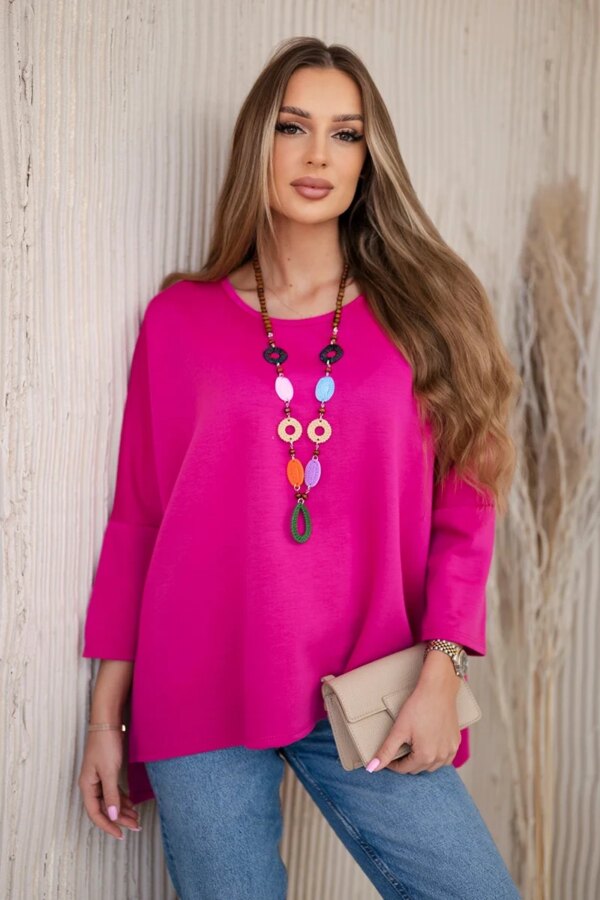 Kesi Włoski Oversize blouse with necklace buttery fabric fuchsia