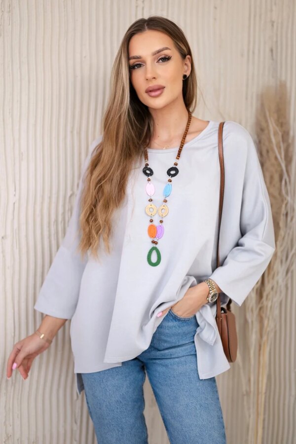 Kesi Włoski Oversize blouse with necklace buttery fabric grey