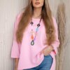Kesi Włoski Oversize blouse with necklace buttery fabric light pink