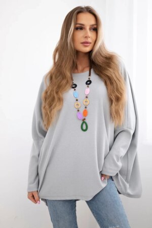 Kesi Włoski Oversize blouse with necklace grey