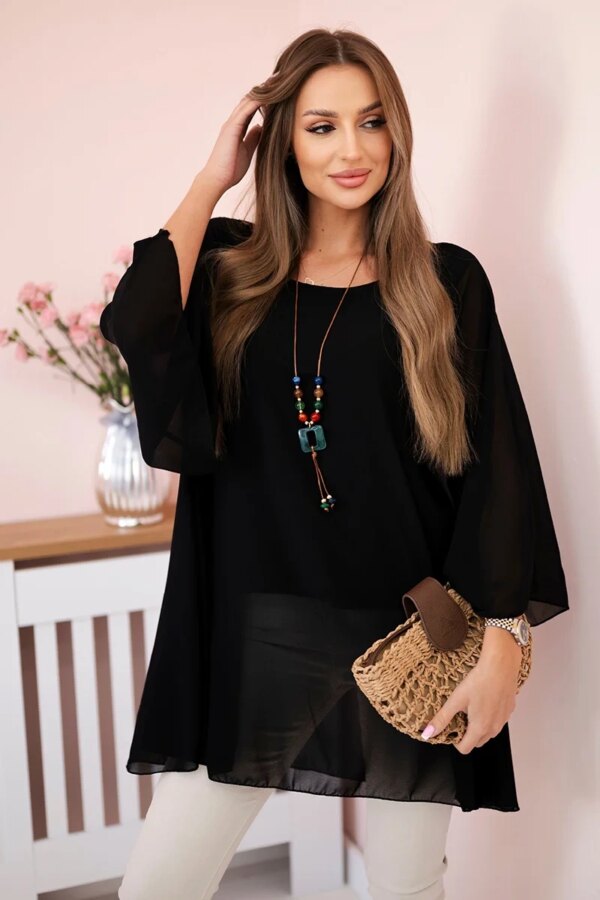 Kesi Włoski Oversized Women's Blouse Made of Viscose with a Necklace Black