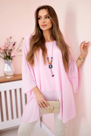 Kesi Włoski Oversized Women's Blouse Made of Viscose with a Necklace Candy Pink