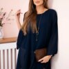 Kesi Włoski Oversized Women's Blouse Made of Viscose with a Necklace Navy Blue